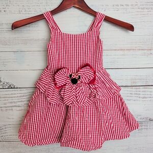 DISNEY STORE MICKEY MOUSE RED WHITE GINGHAM PLAID BOW SMOCKED DRESS UP Size 3